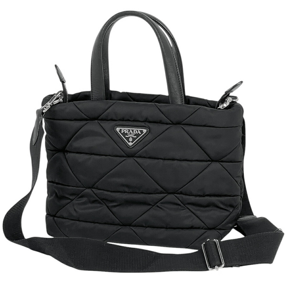 Prada Logo Plate Handbag Shoulder Bag Tote Nero Black